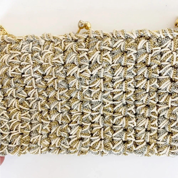 Vintage Gold Metallic Woven Evening Bag Chain Strap Creations by Solar Ltd Italy - Picture 4 of 6